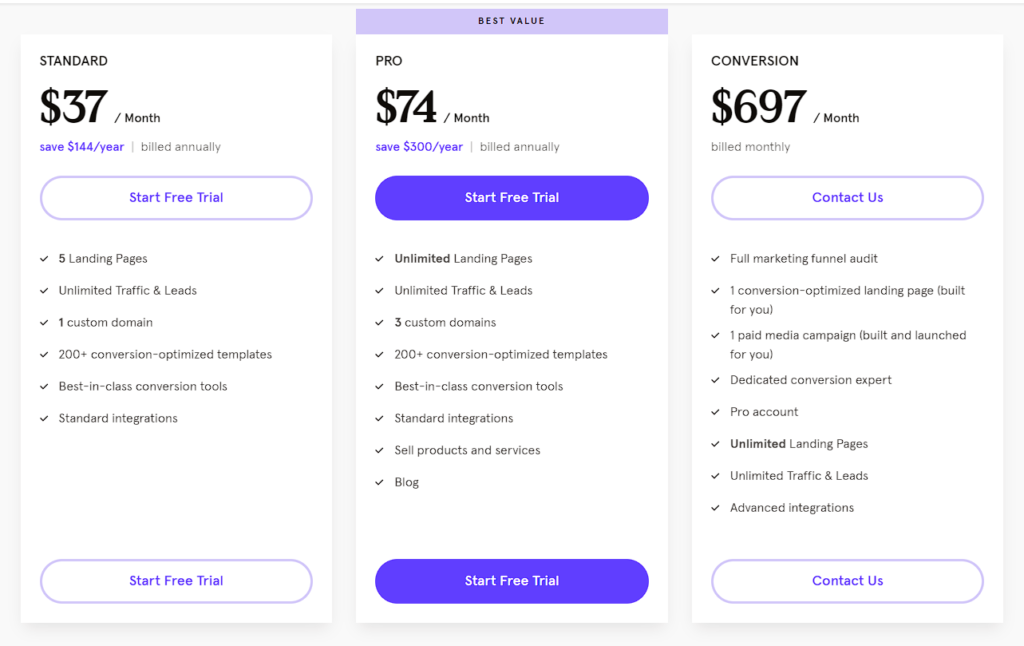 Leadpages vs Builderall: Leadpages Pricing