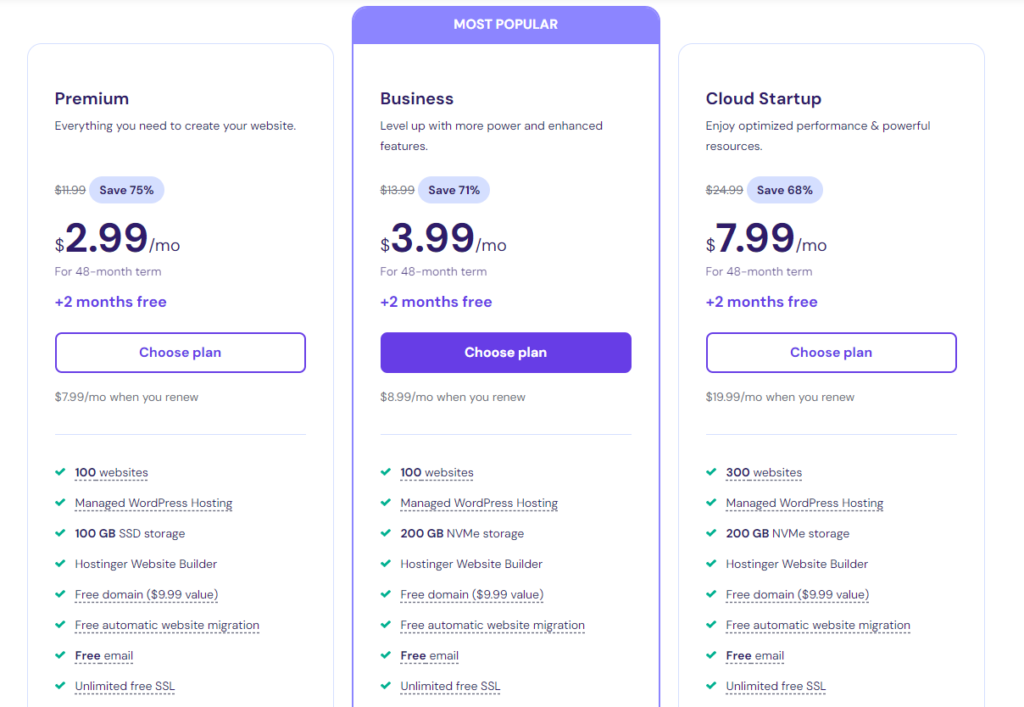 hostinger website builder: Pricing