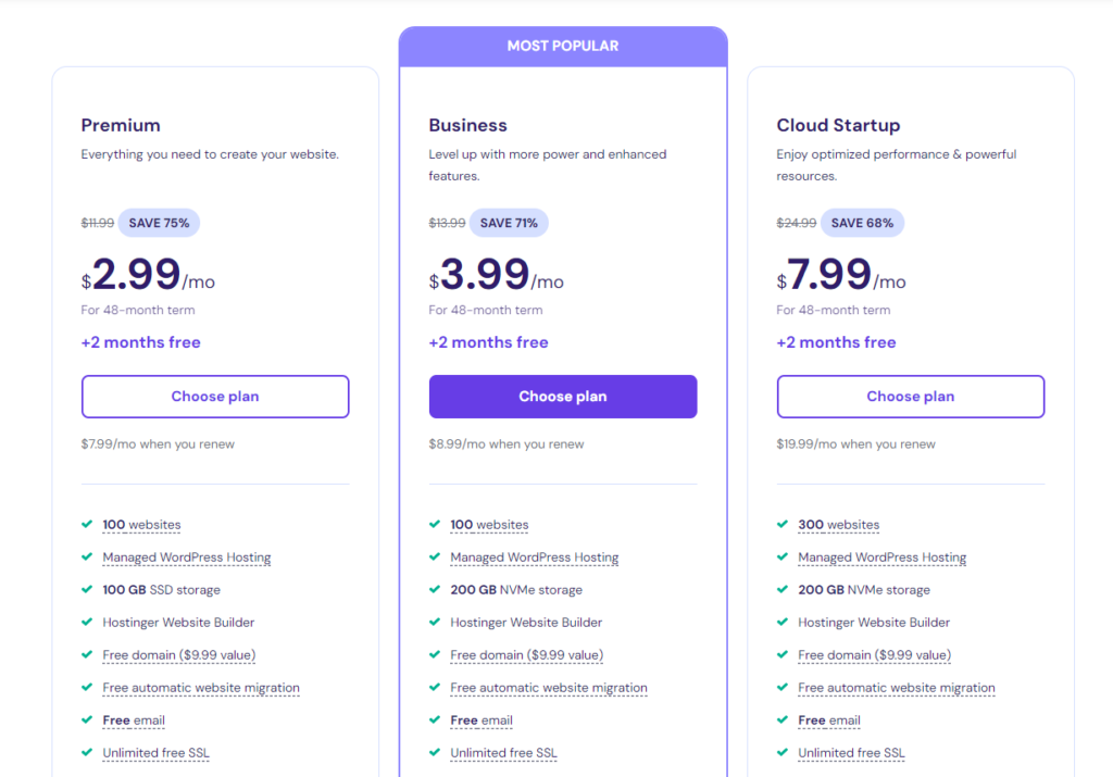 Hostinger vs iPage: pricing